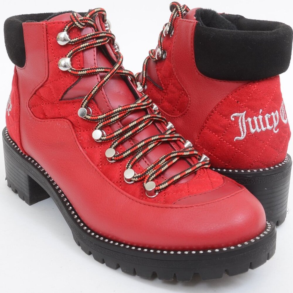 Juicy Couture Red & Black Indulgence Hiker Combat Ankle Boots 9 Goth Grunge Punk
